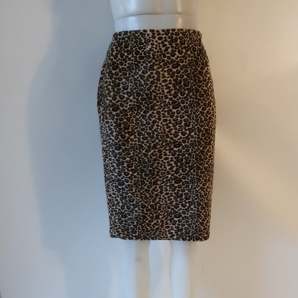 Womens Vivienne Tam Tan Brown Black Faux Fur Animal Leopard Print Pencil Skirt 8 - Picture 1 of 6